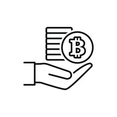 Bitcoin in hand icon isolated on white background. Vector illustration