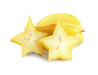 Fototapeta premium Cut and whole carambolas on white background