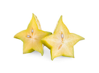 Fototapeta premium Slices of ripe carambola on white background. Exotic fruit