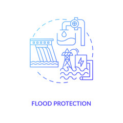 Flood protection concept icon. Case of pumped storage idea thin line illustration. Flood control techniques. Protecting of environment and people. Vector isolated outline RGB color drawing