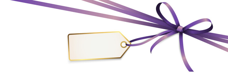 purple colored ribbon bow with hang tag