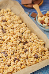 Homemade granola with nuts and chocolate