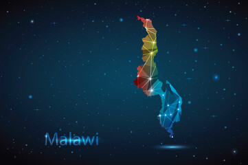 Fototapeta na wymiar Abstract Polygon Map of Malawi. Vector Illustration Low Poly Color Rainbow on Dark Background.