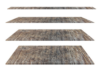 Collection of wooden shelves on an isolated white background, There are clipping paths for the designs and decoration.Used for display or montage your products.