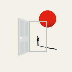 Business career opportunity vector concept with businessman standing in the door. Symbol of ambition, motivation.