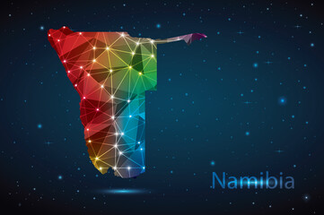 Abstract Polygon Map of Namibia. Vector Illustration Low Poly Color Rainbow on Dark Background.