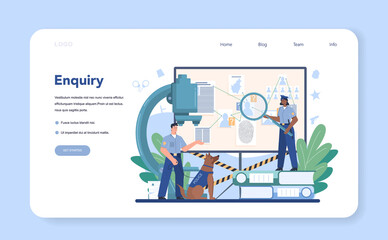 Police officer web banner or landing pag. Detective making investigation