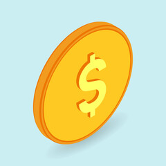 Dollar coin.Vector illustration in isometric style. 3d coin icon. 