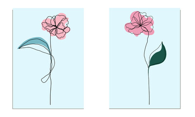 Line draft flower, Abstract Minimal art flower,  minimalist line pattern rose flower