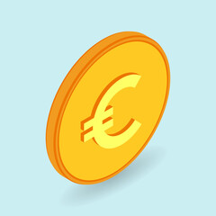 Euro coin.Vector illustration in isometric style. 3d coin icon. 
