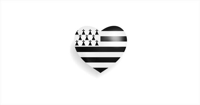 Heart beating with Brittany flag. 3D Seamless Animation. Loopable animation of rendered heart on white background. For mailing, greeting card, web site, shop…