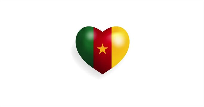 Heart beating with Cameroon flag. 3D Seamless Animation. Loopable animation of rendered heart on white background. For mailing, greeting card, web site, shop…