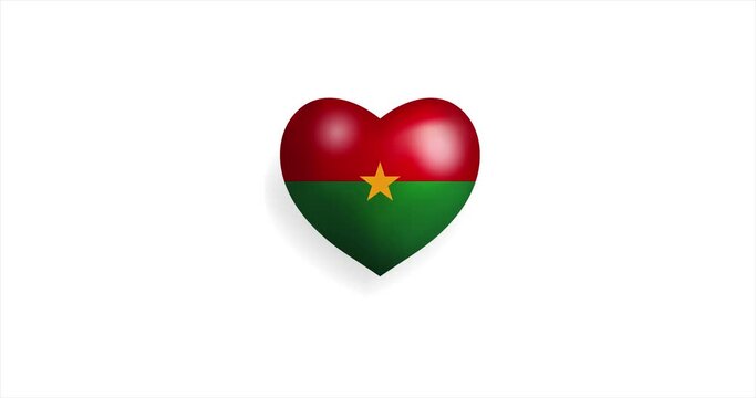 Heart beating with Burkina Faso flag. 3D Seamless Animation. Loopable animation of rendered heart on white background. For mailing, greeting card, web site, shop…