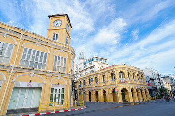 Phuket old town with Building Sino Portuguese architecture at Phuket Old Town area Phuket, Thailand.