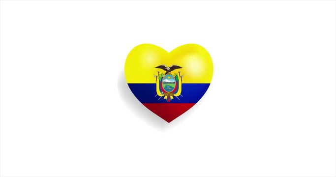 Heart beating with Ecuador flag. 3D Seamless Animation. Loopable animation of rendered heart on white background. For mailing, greeting card, web site, shop…