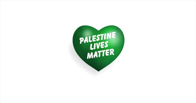3D green Heart beating with PALESTINE LIVES MATTER text. 3D Seamless Animation. Loopable animation of rendered heart on white background. For mailing, greeting card, web site, shop…
