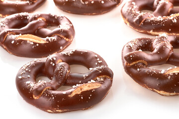 pretzels with salt on a white background