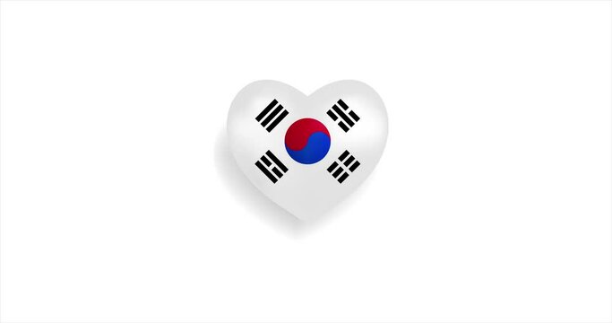 Heart beating with South Korea flag. 3D Seamless Animation. Loopable animation of rendered heart on white background. For mailing, greeting card, web site, shop…