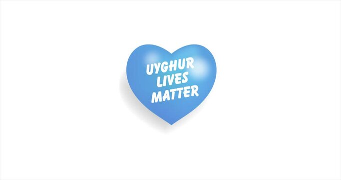 3D blue Heart beating with UYGHUR LIVES MATTER text. 3D Seamless Animation. Loopable animation of rendered heart on white background. For mailing, greeting card, web site, shop…