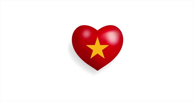 Heart beating with Vietnam flag. 3D Seamless Animation. Loopable animation of rendered heart on white background. For mailing, greeting card, web site, shop…