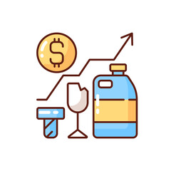 Waste analytics RGB color icon. Waste management process. Economic and environmental aspects. Refuse monitoring and measuring. Type, volume and disposal methods. Isolated vector illustration