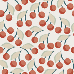 Cherries seamless pattern. Repetitive abstract vector illustration of cherries. 