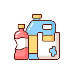 Obraz premium Plastic waste RGB color icon. Plastic pollution. Synthetic and semi-synthetic materials. Consumer products. Containers and packaging. Plastics mass production. Isolated vector illustration