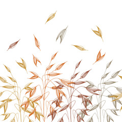 Vector horizontal seamless pattern with spikelets of oats. hand drawn illustration. sketch. Elements in graphic style. Autumn harvest of cereals.