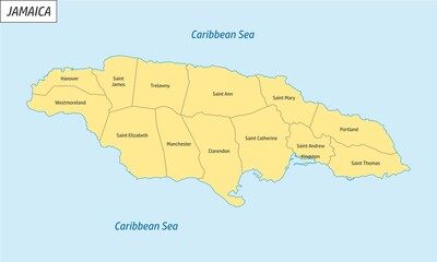 The Jamaica colorful administrative map with labels
