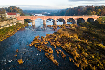 Long brick bridge, Kuldiga, Latvia. Captured from above.