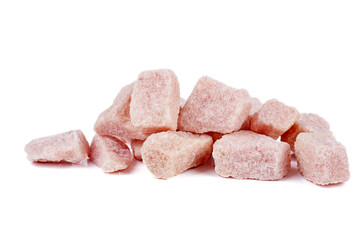 Big pieces of pink sugar isolated on a white background.