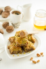 baklava is an oriental sweetness. Selective focus.