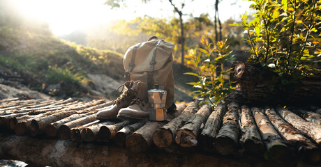 Backpack in the Stream and Rocks