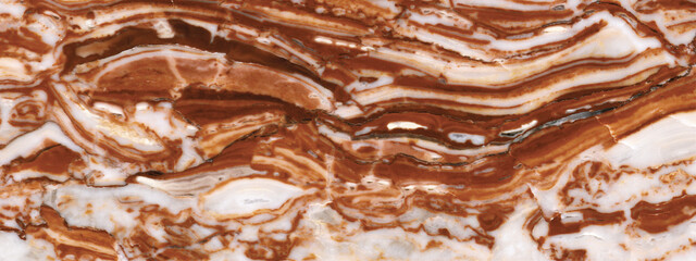 Coral red marble texture background with aqua curly veins, panoramic marbling texture design for ceramic tile, banner, wallpaper, website, packaging design and décor home tile.