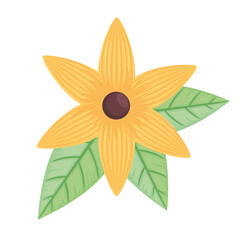 cute yellow flower and leafs spring icon vector illustration design