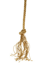 Coarse rope with simple knot isolated on white background