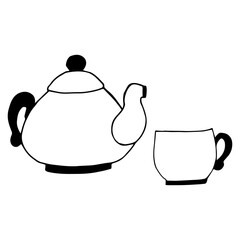 Vector image of teapot and cup on a white background 