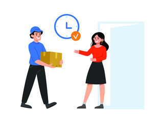 Delivery man and customer at door. Can use for web banner, infographics, hero images. Flat modern vector illustration.