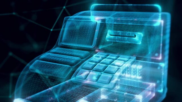 Cash register hologram Close up 4k. High quality 4k footage