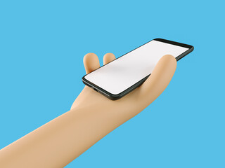 Phone in hand. Blank white screen on the phone. Mockup. 3d rendering. 3d illustration. 3d hand - 414126773
