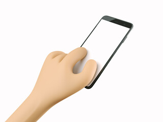 Phone in hand. Blank white screen on the phone. Fingers magnify the screen. Mockup. 3d rendering. 3d illustration. 3d hand - 414126983