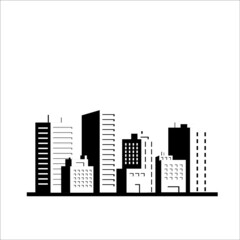 flat balck and white silhouette illustration of city building vector, urban skyscraper graphic background