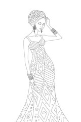 beautiful african woman in ethnic dress for your coloring book