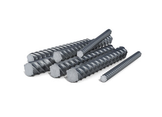 Parts of metal rebar in different scales, 3d illustration