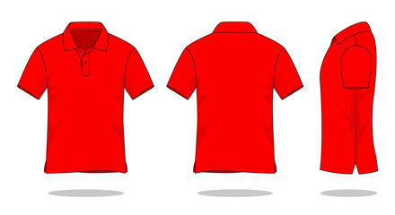 Red short sleeve polo shirt template vector.Front, back and view.