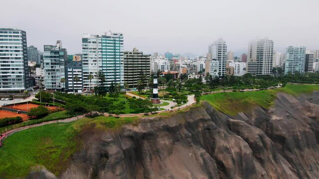 Aerial shot of the lighthouse in miraflores lima peru