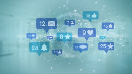 Social network notifications - 3d rendering