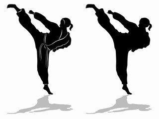 silhouette of a woman martial athletes, vector drawing