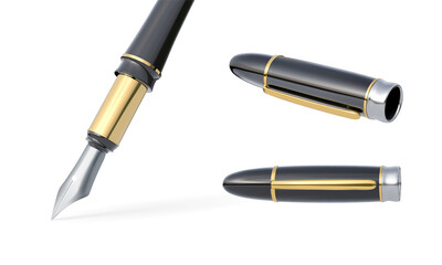 Black ink pen and two caps. Vector illustration