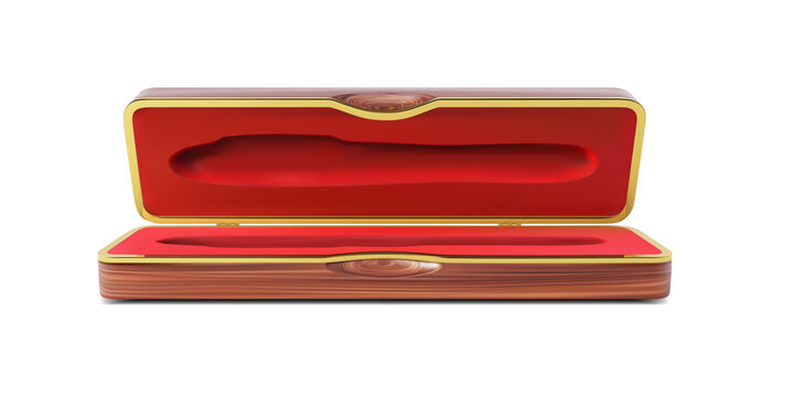 Open wooden pencil case for a pen. Vector illustration